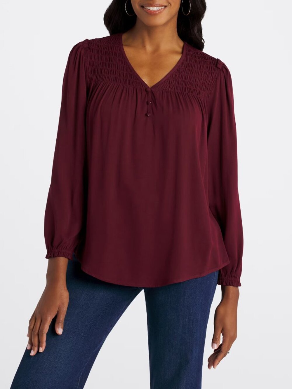 Monday Fun Kayla Button detail Blouse L Burgundy Like New